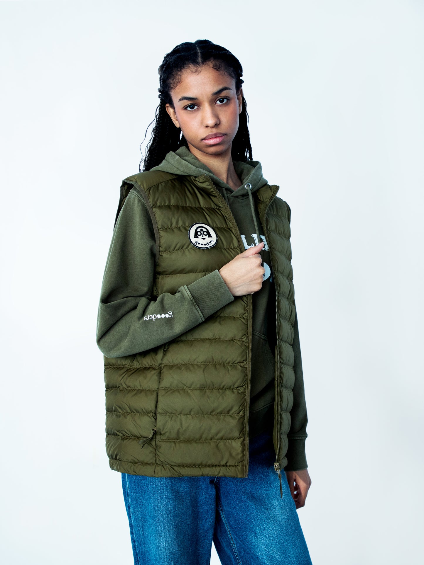 "gOOOd Vibes" Embroidered Puffer Vest