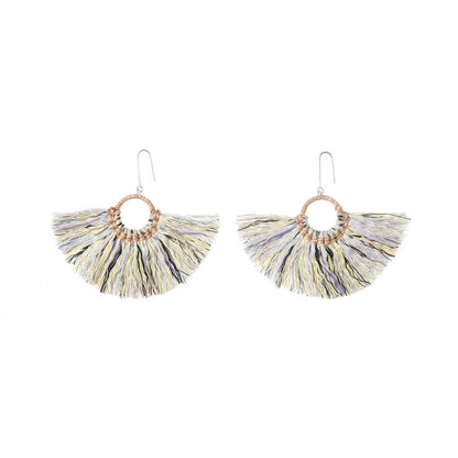 Natural Cotton Fringing Earrings - Medium